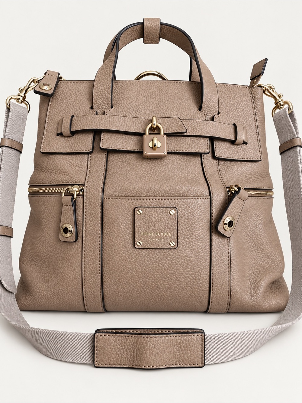 henri bendel Jet Setter Taupe Pebbled Leather Satchel with Gold Hardware